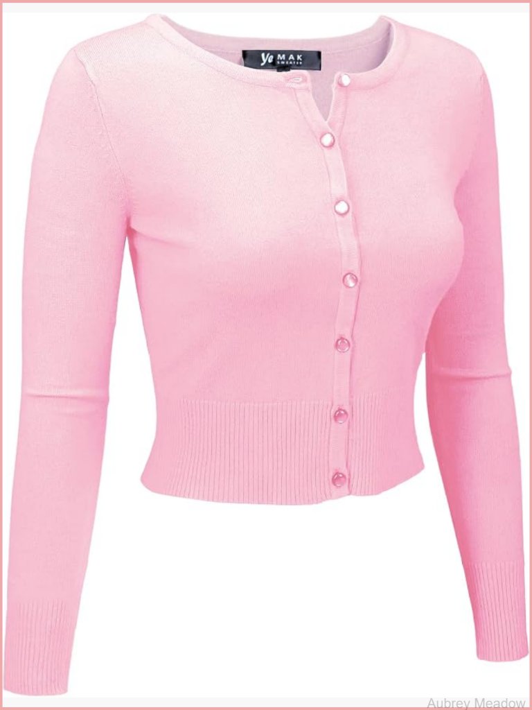 Cropped Cardigan Sweater Long Sleeve Crewneck Button Down Knit Lightweight Top